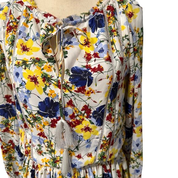 Banana Republic Blue, White & Yellow Floral Print Long Sleeve Dress Size XS - Picture 2 of 5